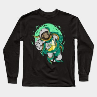 Space Monkey Astronaut Chasing Banana Long Sleeve T-Shirt